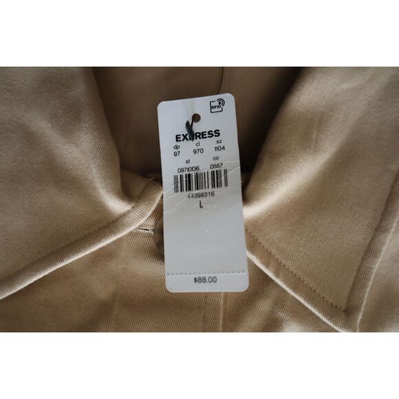 Express 09710136-0557 Women's Sz L Khaki Twill Cropped Shirt Jacket Shacket - Picture 4 of 9